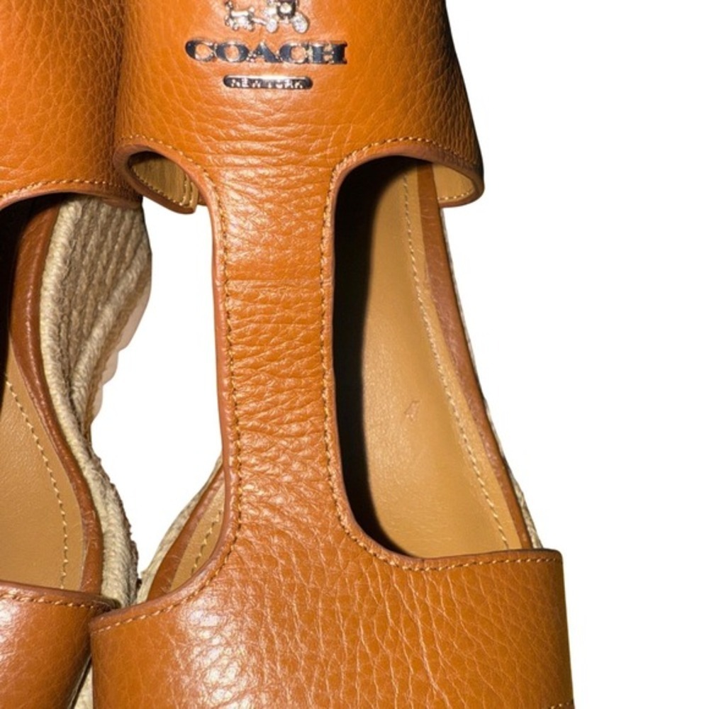 Coach Leeanne Sandal Women 7.5M Pre-Owned Wedge Brown Pebbled Leather Espadrille - Picture 10 of 14